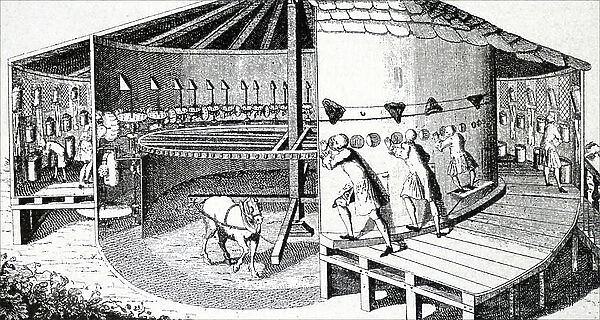 A horse-powered mill used for shaving facial hair