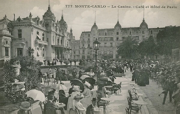 Hotel de Paris Monte-Carlo in Monte Carlo, Monaco, France. Postcard sent in 1913