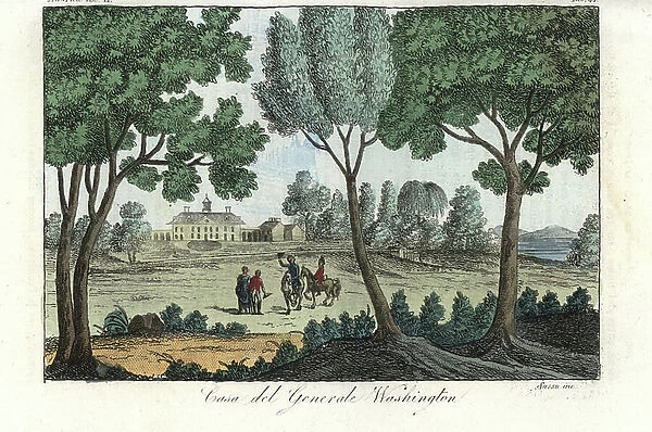 House of General George Washington, 18h century. Handcoloured copperplate engraving by Sasso from Giulio Ferrario's Ancient and Modern Costumes of all the Peoples of the World, 1837