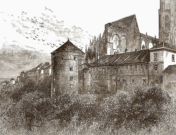 Hradcany and the cathedral of St, Vitus, the Castle District, Prague, Czech Republic in the 19th century, from The Magazine of Art pub.1878