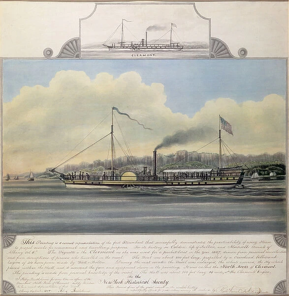 Hudson River Steamboat Clermont, 1858 (w  /  c on paper mounted on canvas)