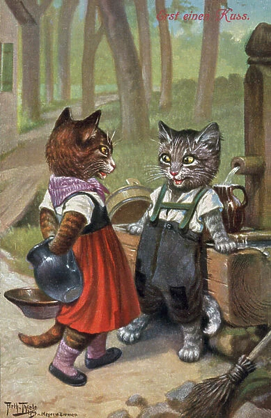 Humorous cat postcard (colour litho)