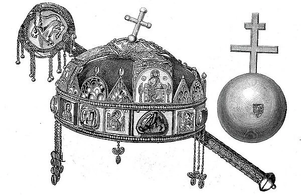 Hungarian royal crown, St. Stephen's crown, sceptre and orb, crown treasure at Ofen, 1687
