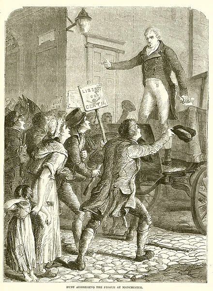 Hunt addressing the people at Manchester (engraving)