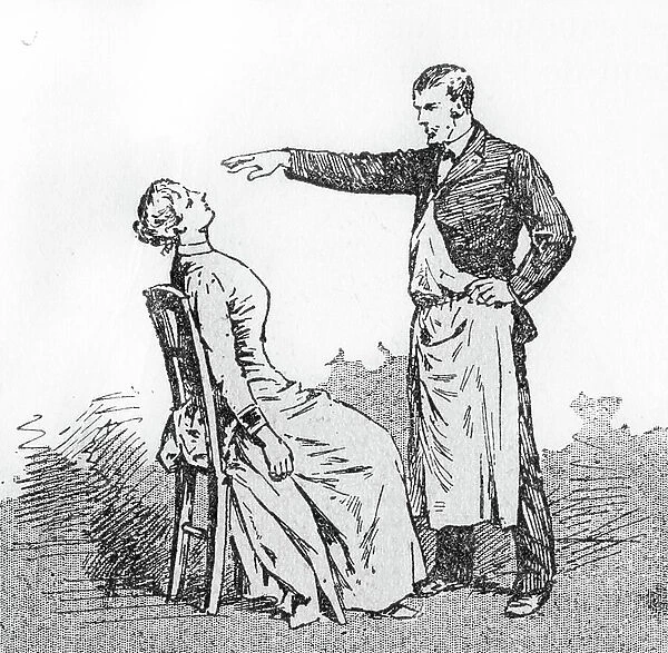 Hypnosis experience, Hypnotic induction with hands. 19th century (engraving)