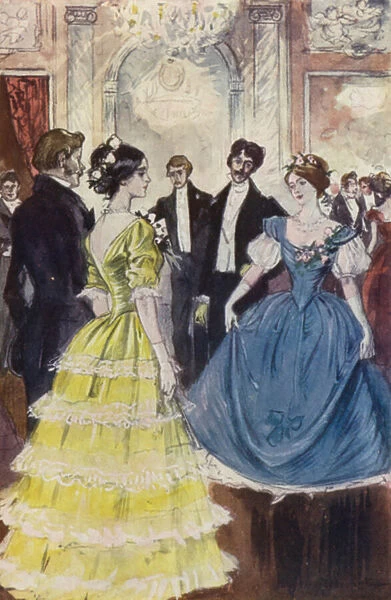 I perceived Marguerite dancing with the Comte de N (colour litho)