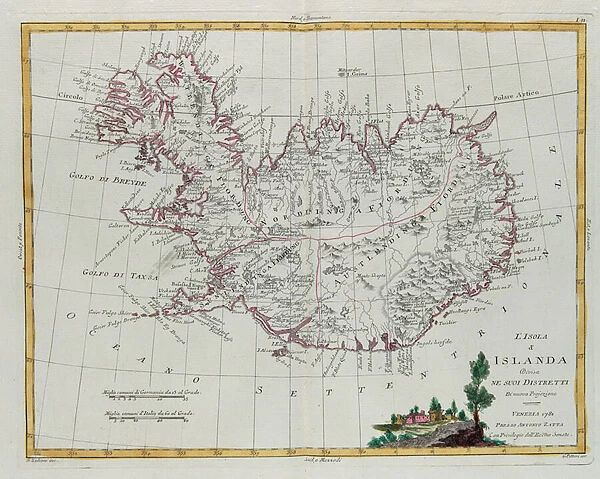 Iceland divided into its districts, engraving by G. Zuliani taken from Tome III of the 'Newest Atlas'published in Venice in 1781 by Antonio Zatta, Private Collection