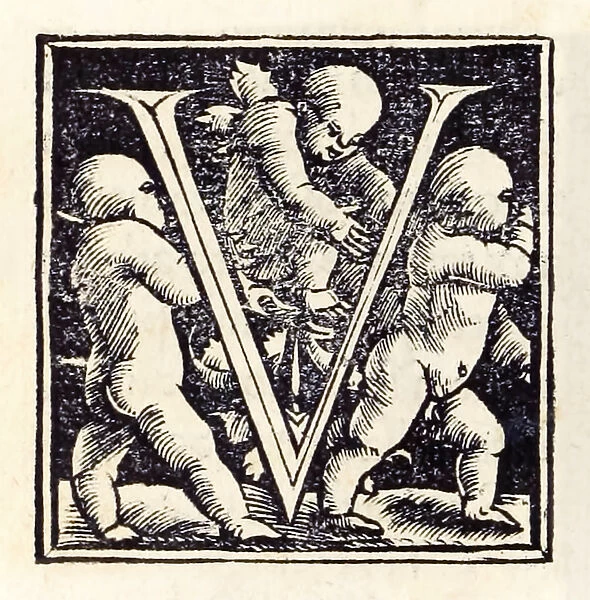 Illuminated 'V'from the 1518 Basel third edition of Utopia