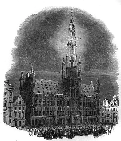 Illumination of the Brussels City Hall on 26 September 1864 on the occasion of