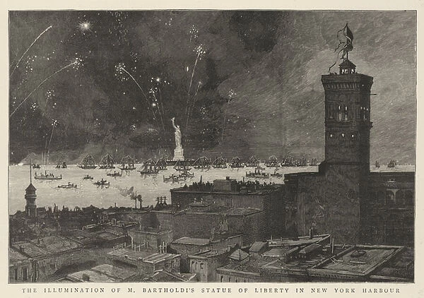 The Illumination of M Bartholdis Statue of Liberty in New York Harbour (engraving)