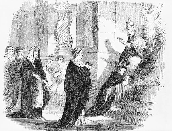 Illustration from an Anti-Catholic pamphlet showing a priest kissing the robes of
