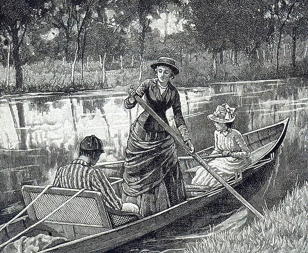 Illustration depicting 19th century, punting on an English river 1887