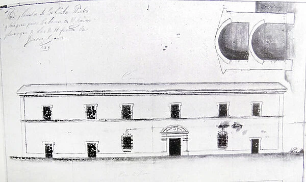 Illustration depicting the facade and floor plan of the Royal Houses of Buenos Aires