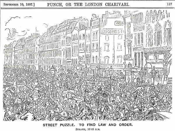 Illustration depicting a traffic jam in The Strand, London, 19th century