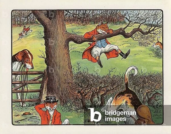 Illustration for The Fox's Frolic, or A Day with the Topsy Turvy Hunt (colour litho)