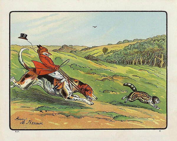 Illustration for The Fox's Frolic, or A Day with the Topsy Turvy Hunt (colour litho)