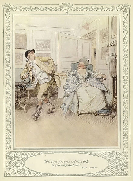 Illustration for Goldsmiths She Stoops to Conquer (colour litho)