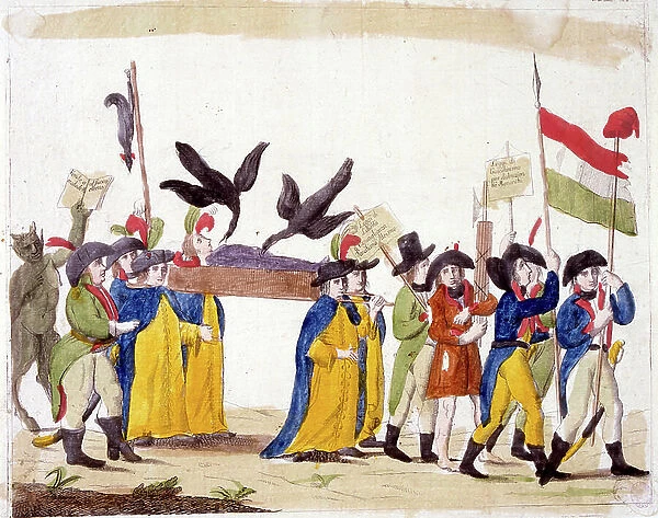 Illustration of an Italian delegation during a Republican procession during the era of the French Directoire 1797