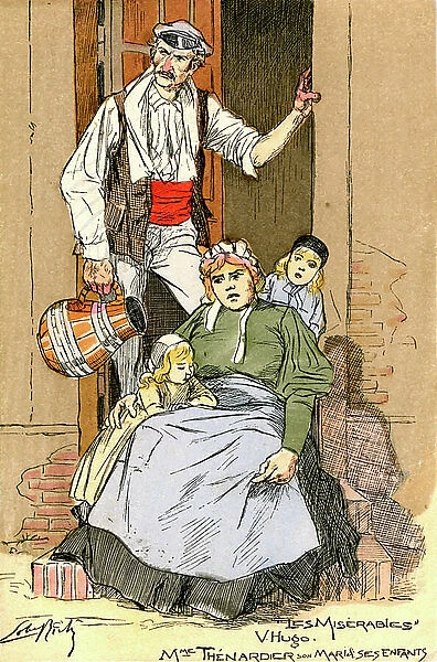Illustration for les Miserables : Thenardie family (engraving)