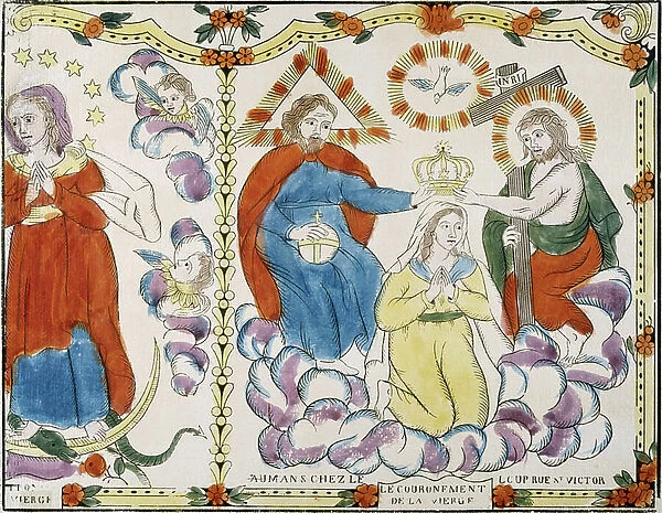 illustration showing the coronation of the Virgin Mary with Jesus, c.1820