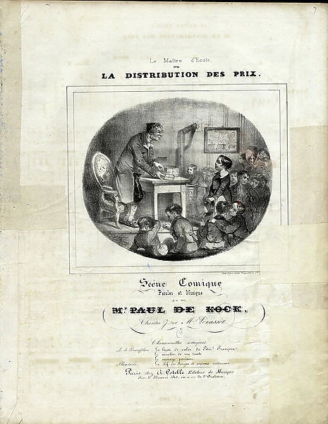 Illustration in ' Song illustree', ca. 1840 - Distribution of prizes - Teaching, Price distribution - Teacher Teacher, Lycean student, collegian