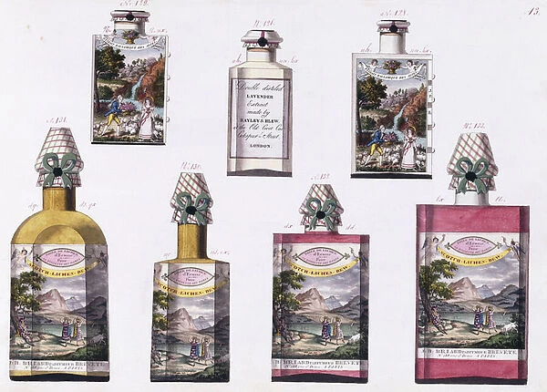 Illustration of various perfumery bottles, c. 1825 (watercolour and bodycolour)