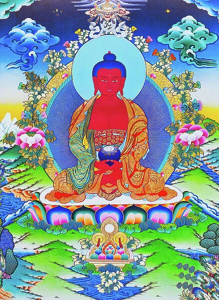 Image depicting Amitabha Buddha seated on a lotus (gouache on cloth)