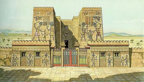 Imaginary reconstruction of an Egyptian palace in Pharaonic times