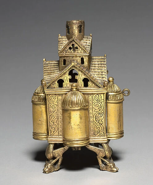 Incense Burner and Stand for an Altar Cross, 1150-1175 (bronze: cast, gilded, engraved