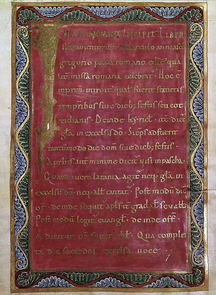 Incipit page of the German manuscript ms.1275, folio 1v Liber Sacramentorum (Sacred Book). 10th-11th century. Biblioteca Governativa, Lucca (Lucca)