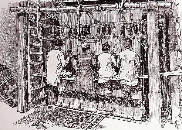 Indian carpet weavers, 1886