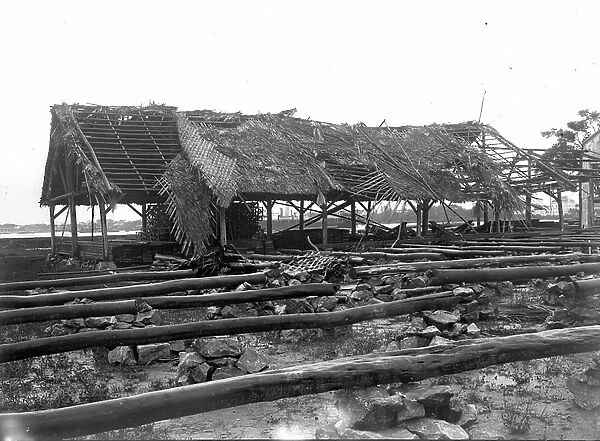 Indochina / Vietnam, Haiphong (Hai phong): Flood after cyclone, ruins of barracks, 1903