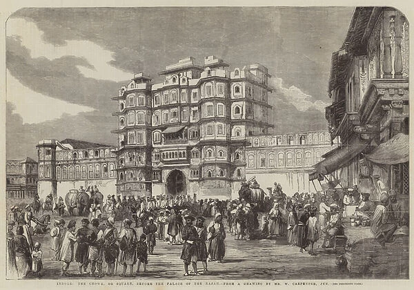 Indore, the Chowk, or Square, before the Palace of Rajah (engraving)