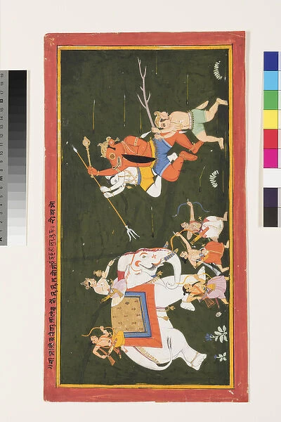 Indra battles the demon Vritrasura, 1680-1700 (opaque w  /  c, ink & gold on paper)