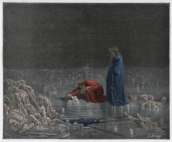 Inferno, Canto 29 : The falsifiers and forgers tormented with itching,  illustration from The Divine Comedy by Dante Alighieri, 1885 (digitally  coloured engraving)