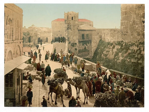 inside the Jaffa Gate, Jerusalem, pub. C. 1895 (chromolitho)