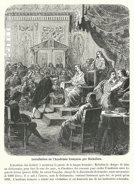 Installation de l Academie francaise par Richelieu (engraving)