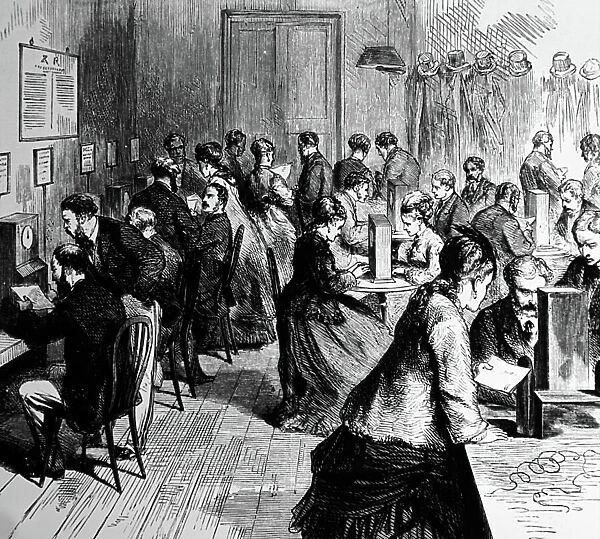 Instructing telegraph operators at the General Post Office, 1870