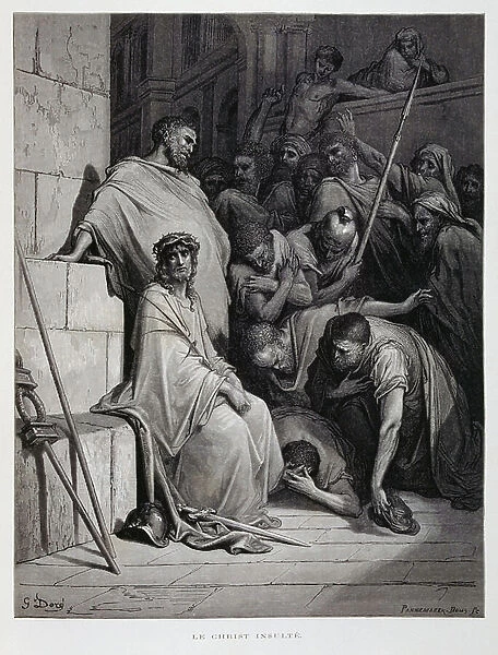 Insults for Christ during his trial, Illustration from the Dore Bible, 1866