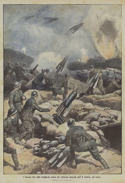 The intense shooting of the bombs before the victorious attacks on October 11, on the Karst (colour litho)