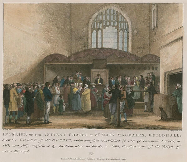Interior of the ancient chapel of St Mary Magdelene, Guildhall (coloured engraving)