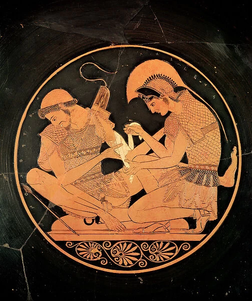 Interior of an attic red figure kylix depicting Achilles Tending the Wounded Patrocles