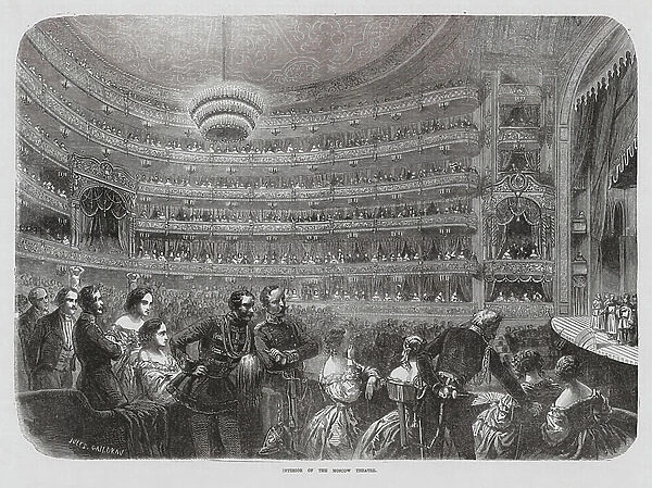 Interior of the Bolshoi Theatre, Moscow, Russia (engraving)