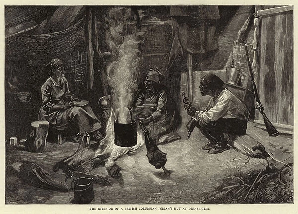 The Interior of a British Columbian Indians Hut at Dinner-Time (engraving)