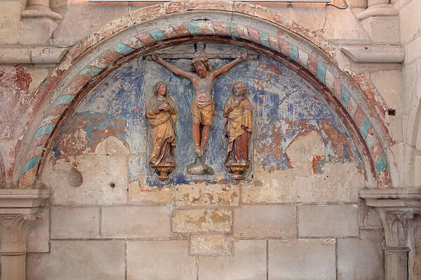 Interior, Calvary, Stone, Polychrome, Cathedral, Cathedrale Notre-Dame, Laon, Hauts-de-France, Aisne, France