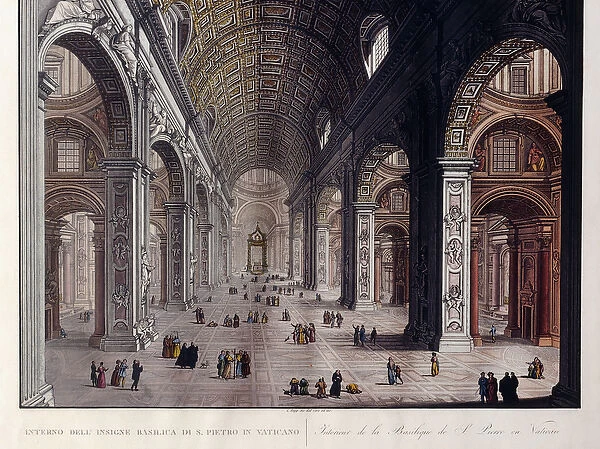 Interior of the Great Basilica of San Pietro in the Vatican, (engraving)
