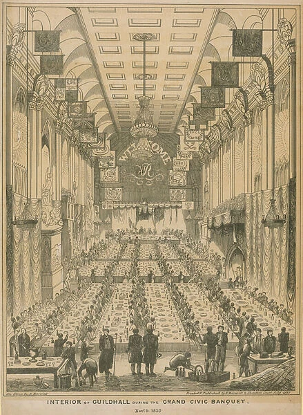 Interior of the Guildhall during the grand civic banquet, 9 November 1837 (engraving)