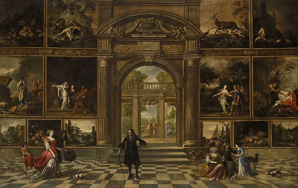 The interior of a picture gallery (oil on canvas)