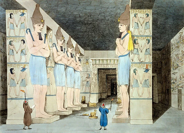 Interior of Rameses Temple at Abu Simbel (coloured etching)