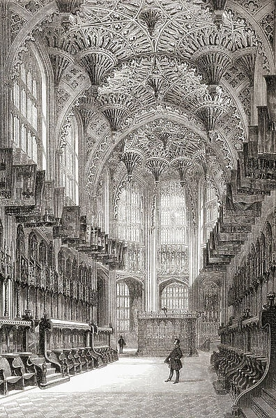 Interior view of the ceiling of the Henry VII Lady Chapel, Westminster Abbey, London, 1861 (engraving)